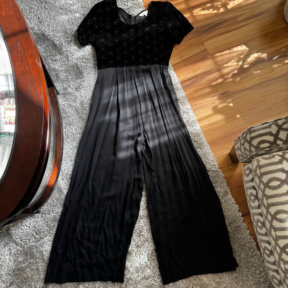 VINTAGE | 90s Compagnie Internationale Express Black Wide Leg Jumpsuit size 7/8